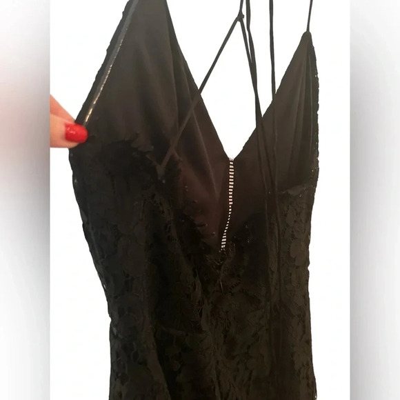 Storee black lace strappy back vneck asymmetrical bottom dress - Picture 8 of 10